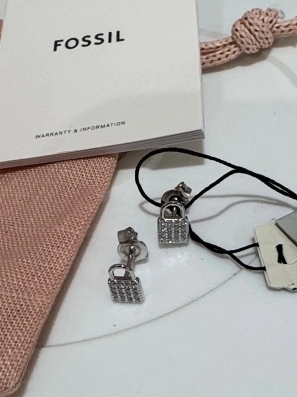 Fossil Sterling Silver CZ Lock Earrings